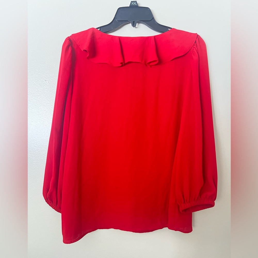LOFT Red Blouse with Ruffled Neckline - Picture 3 of 3